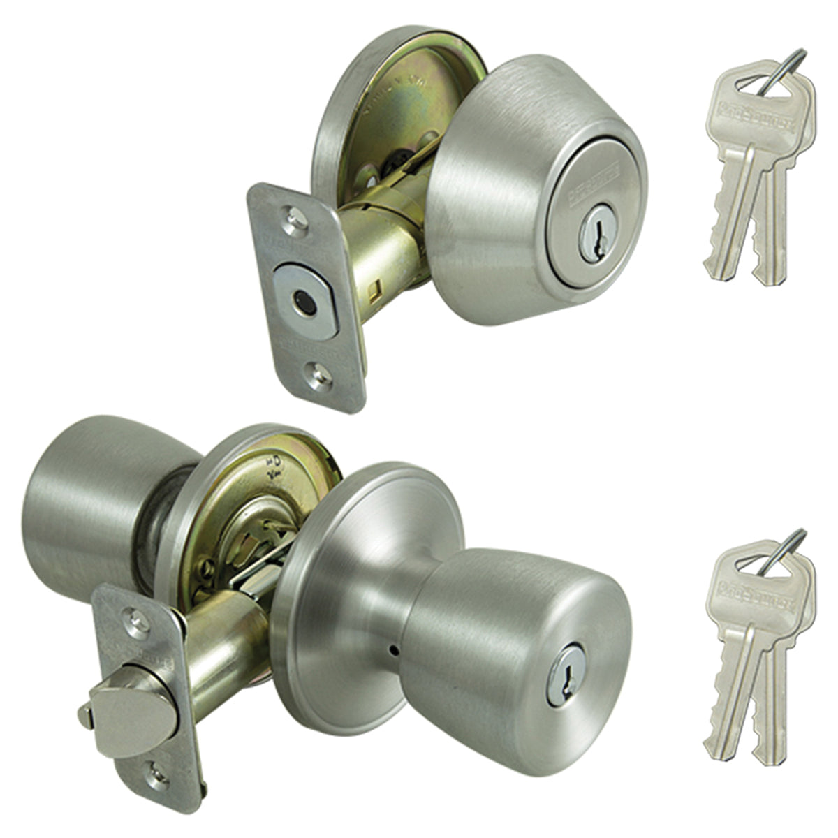 ProSource Deadbolt and Entry Lockset, 3 Grade, Tulip Handle, Keyed Alike Key, Stainless Steel, KW1 K2 Keyway