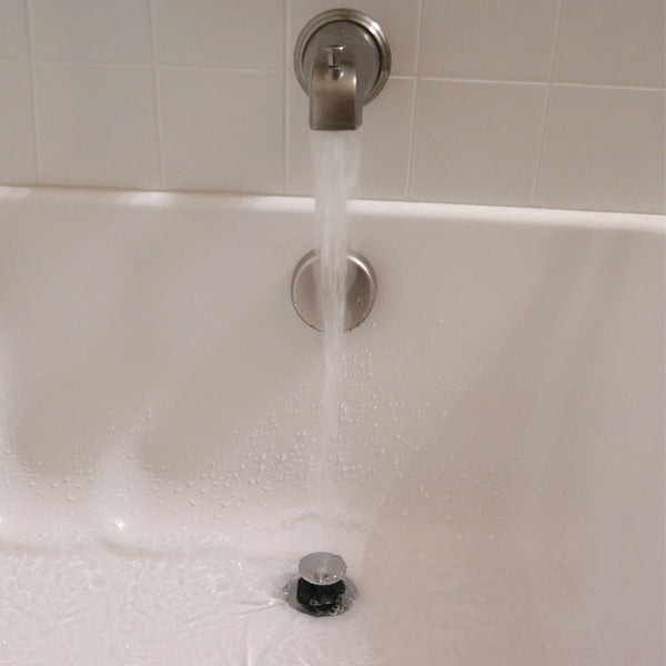 Danco 10772 Bathtub Hair Catcher and Stopper, Silicone, Chrome, For: Standard 1-1/2 in Bathtub Drains