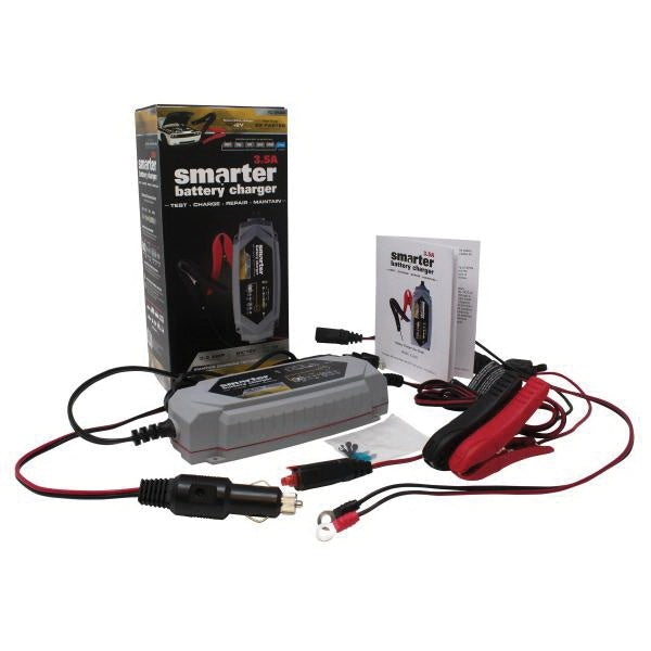 SMARTECH IC-3500 Automotive Battery Charger, 3.5 A Charge, AGM, Calcium, Gel Cell, Lithium, Wet Cell Battery, Black