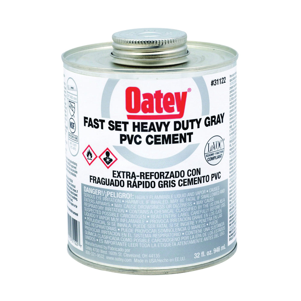 Oatey 31122 Solvent Cement, 32 oz Can, Liquid, Gray