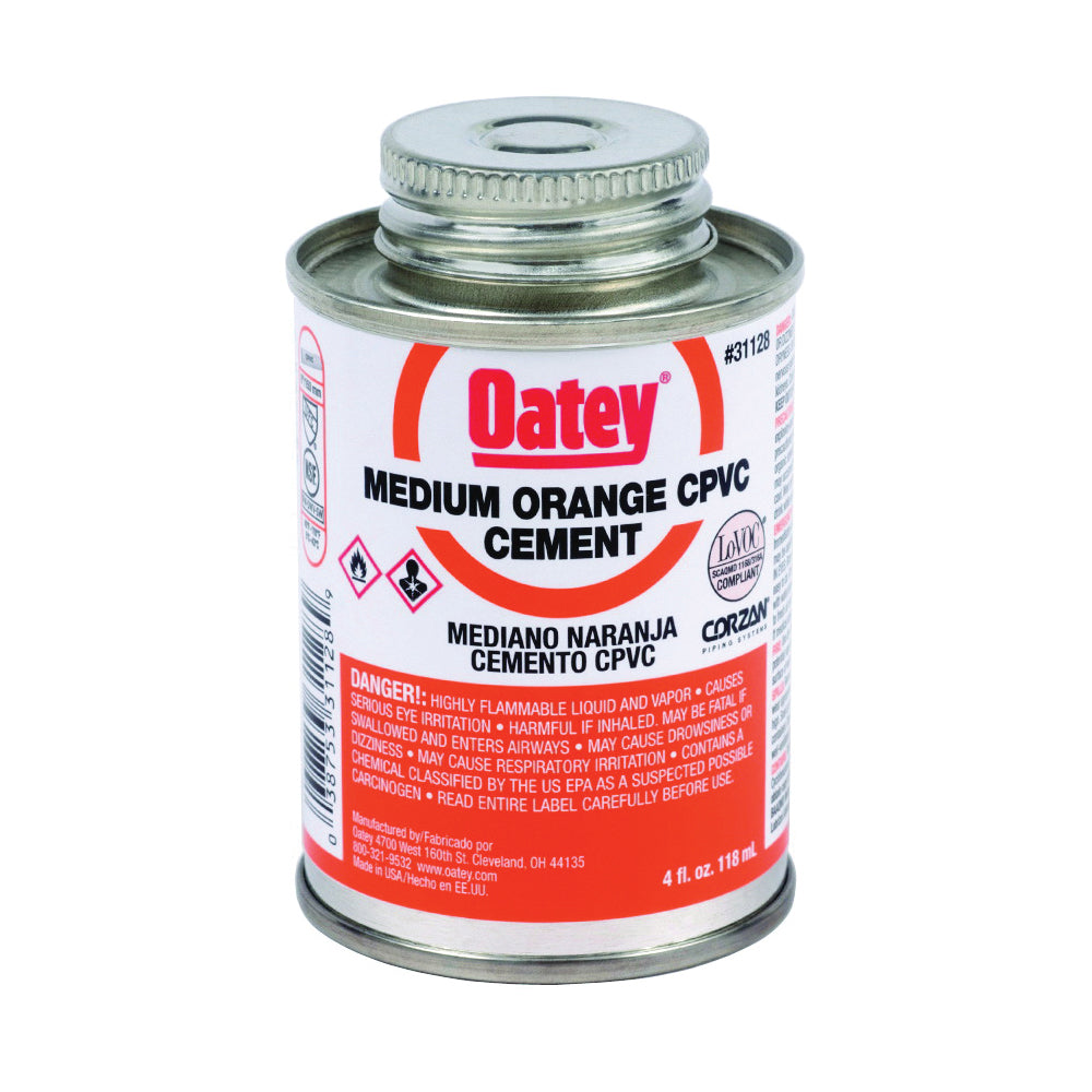 Oatey 31128 Solvent Cement, 4 oz Can, Liquid, Orange