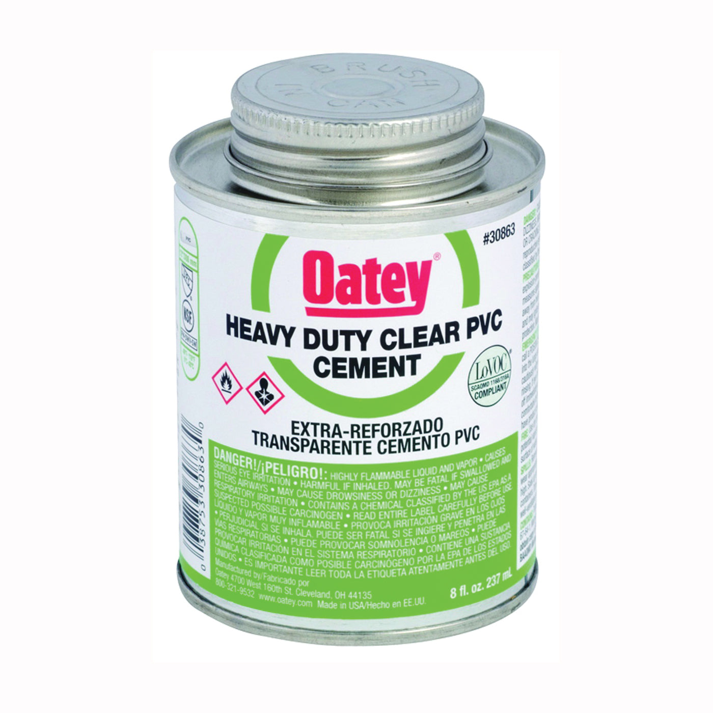 Oatey 30876 Solvent Cement, 16 oz Can, Liquid, Clear
