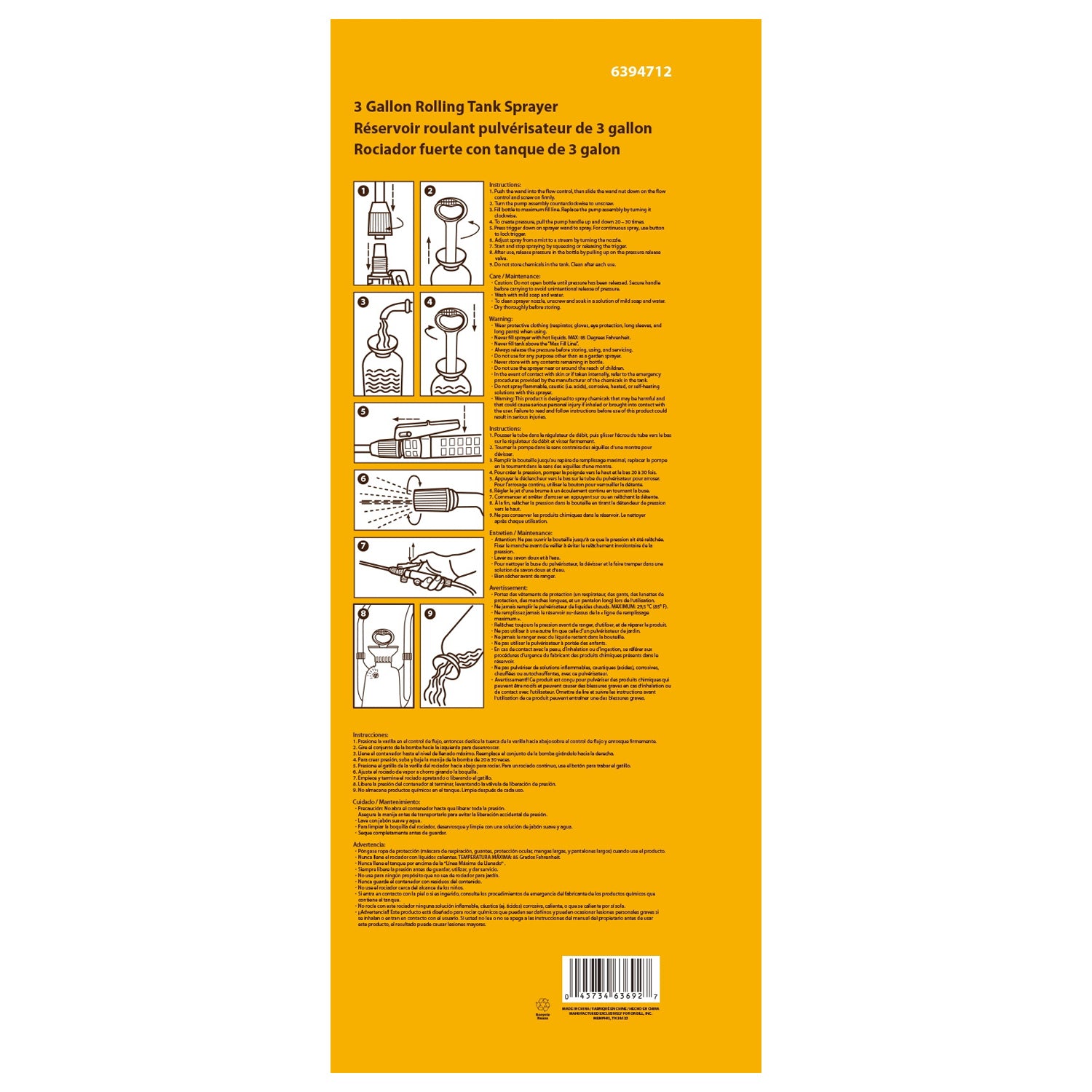 Landscapers Select SX-CS12L Compression Sprayer, 3 gal Tank, Polyethylene Tank, 100 in L Hose, White