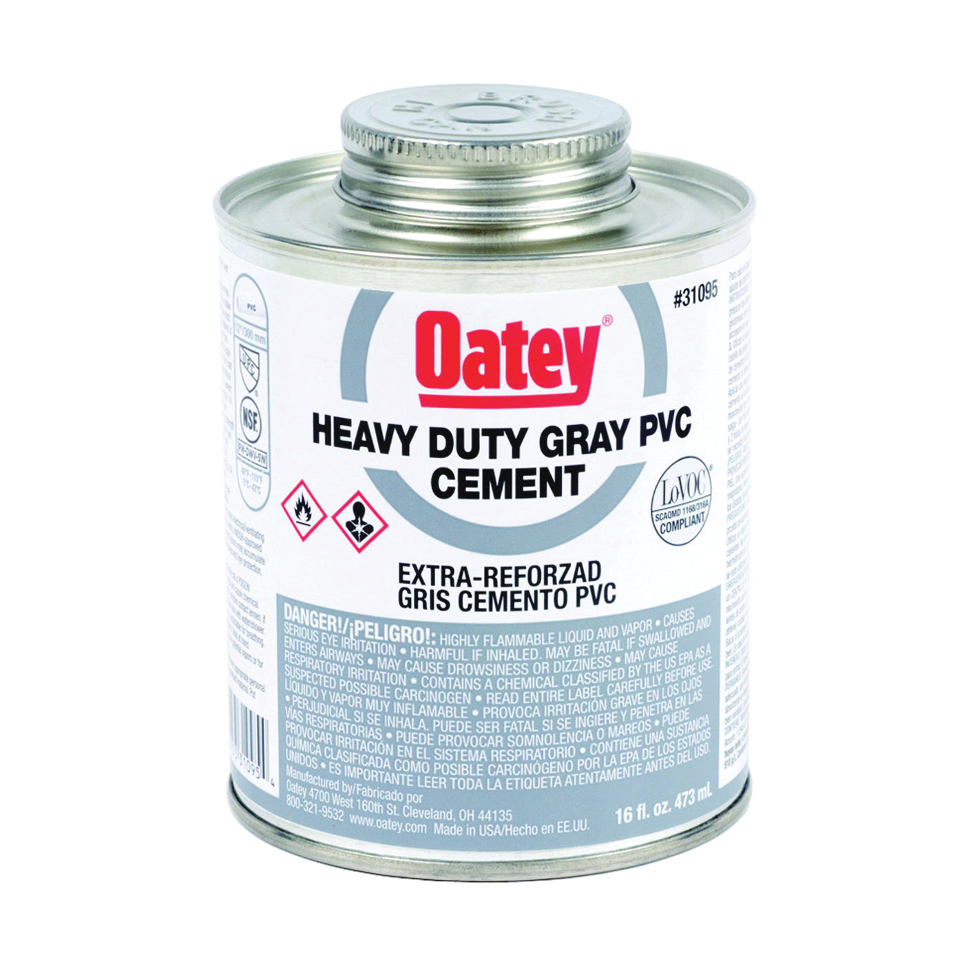 Oatey 31095 Solvent Cement, 16 oz Can, Liquid, Gray