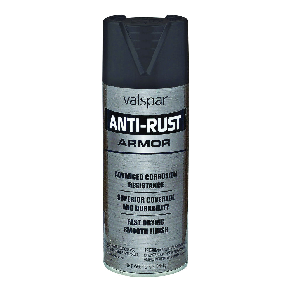 Valspar 044.0021926.076 Anti-Rust Enamel Spray Paint, Flat, Black, 16 oz, Aerosol Can