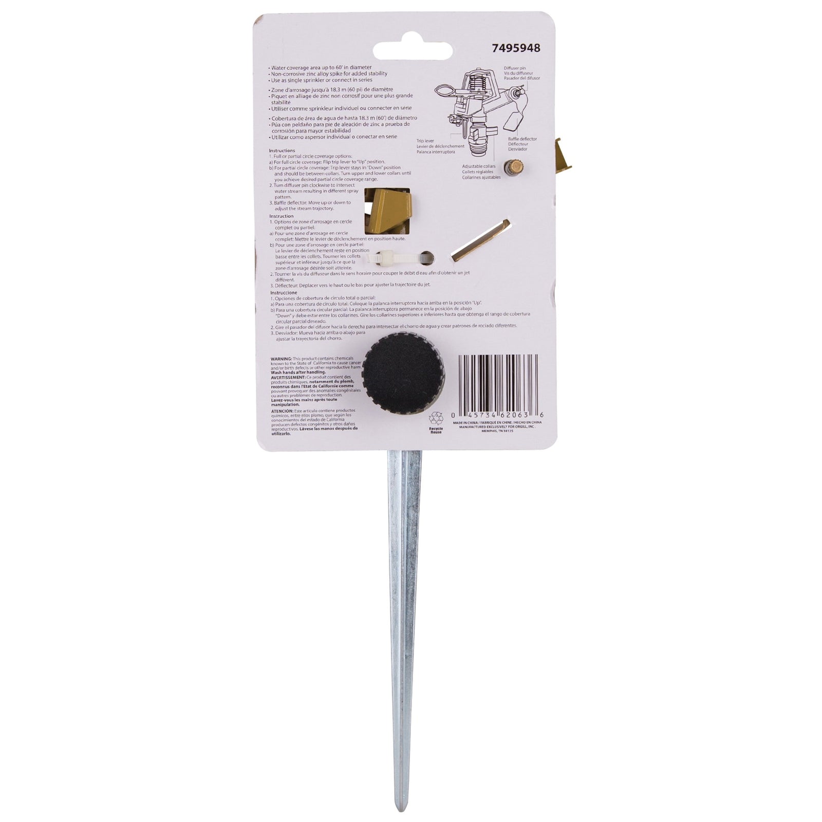 Landscapers Select GS81713L Sprinkler with Spike, Female, Round, Zinc