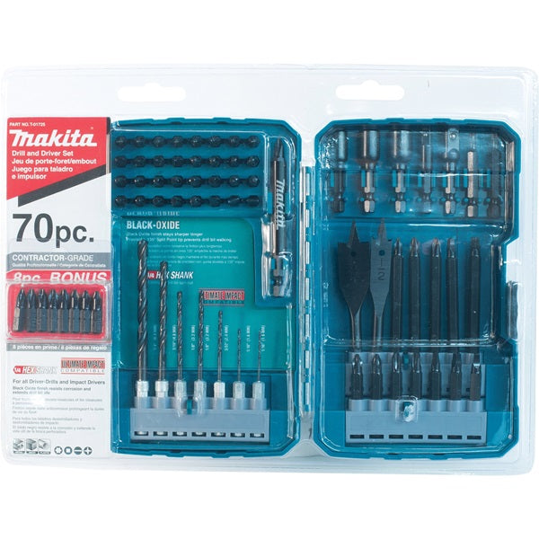 Makita T-01725 Drill/Drive Set, 70-Piece, Steel, Black Oxide