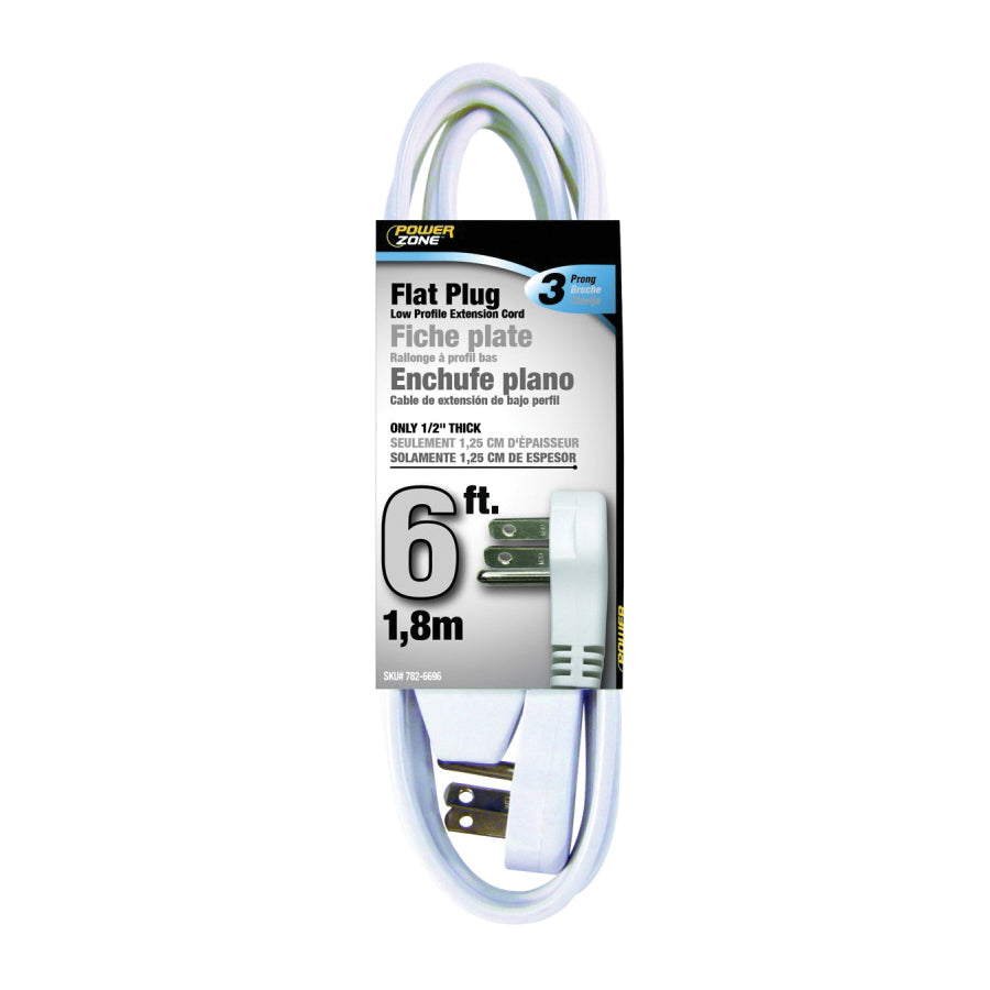 PowerZone OR930606 Extension Cord, 16 AWG Cable, 6 ft L, 13 A, 125 V, White