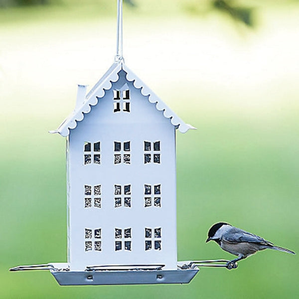 Perky-Pet WFH001 Bird Feeder, Farmhouse, Sunflower, 4-Port/Perch, Metal, White, 10 in H