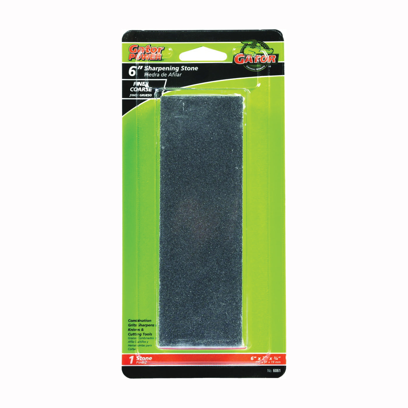 Gator 6061 Combination Sharpening Stone, 6 in L, 2 in W, 3/4 in Thick, Coarse/Medium, Aluminum Oxide Abrasive