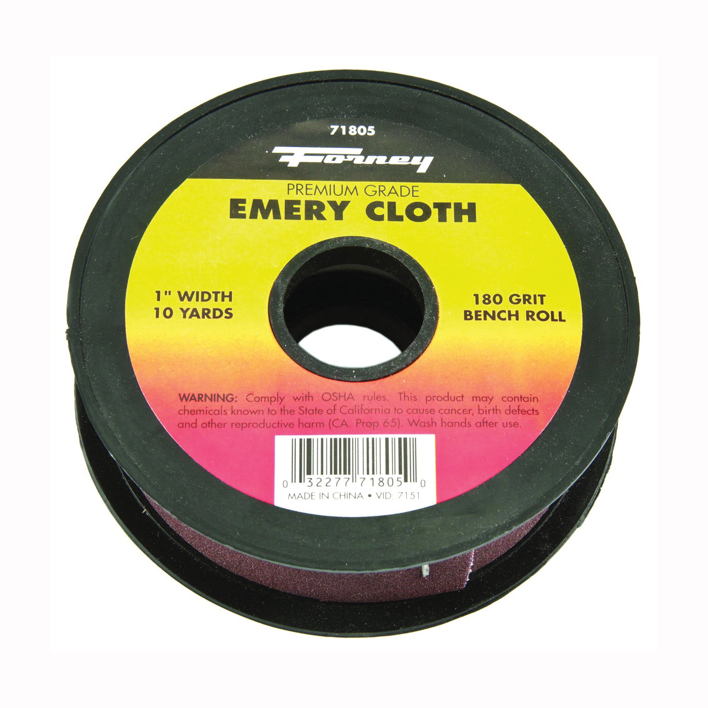 Forney 71805 Bench Roll, 1 in W, 10 yd L, 180 Grit, Premium, Aluminum Oxide Abrasive, Emery Cloth Backing
