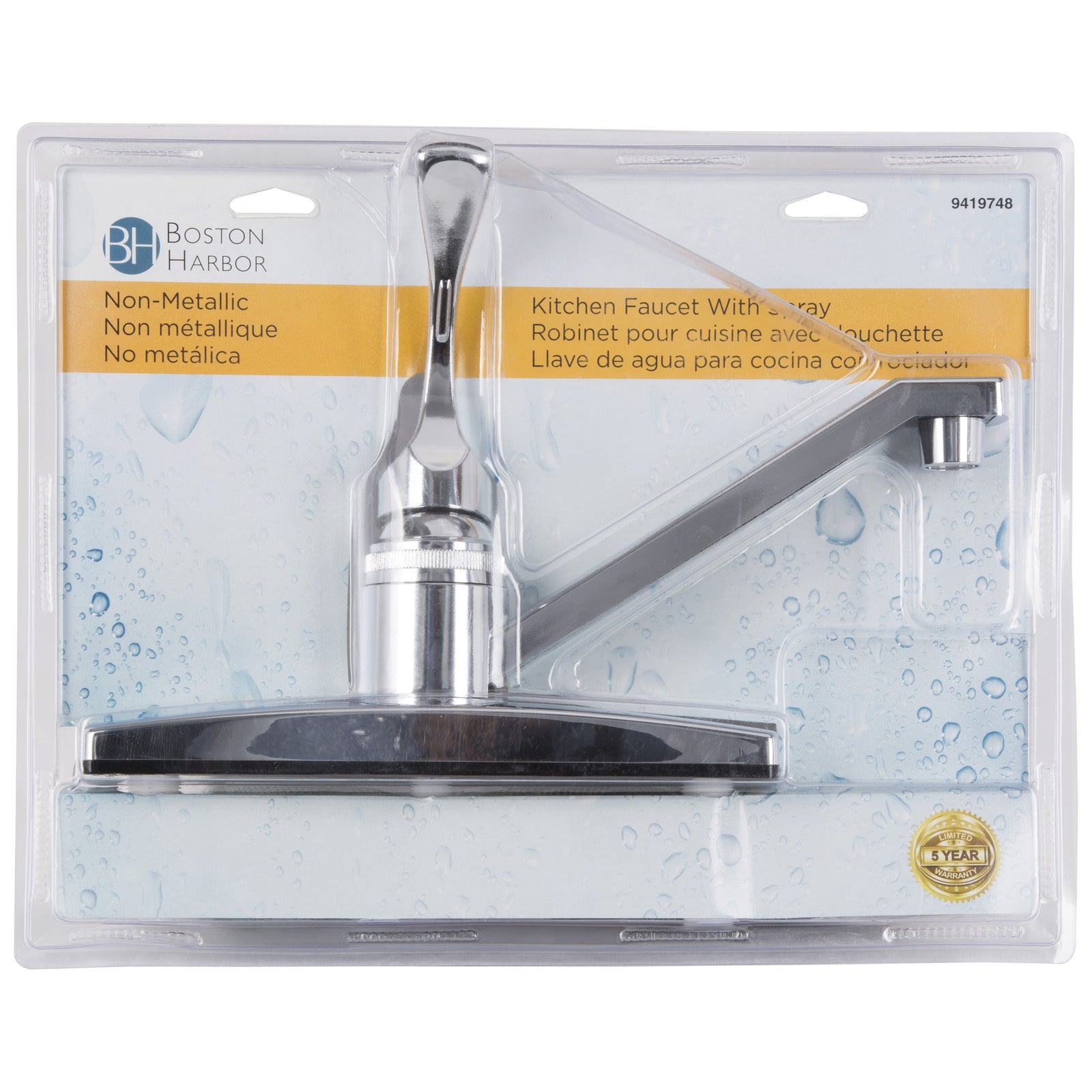 Boston Harbor PF8111A Kitchen Faucet, 1.8 gpm, 1-Faucet Handle, ABS, Chrome Plated, Lever Handle