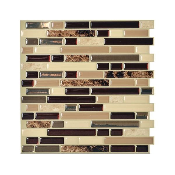 Smart Tiles SM1034-6 Wall Tile, 10.2 in L, 9.1 in W, 3/4 in Thick, Composite Vinyl, Brown, Gloss