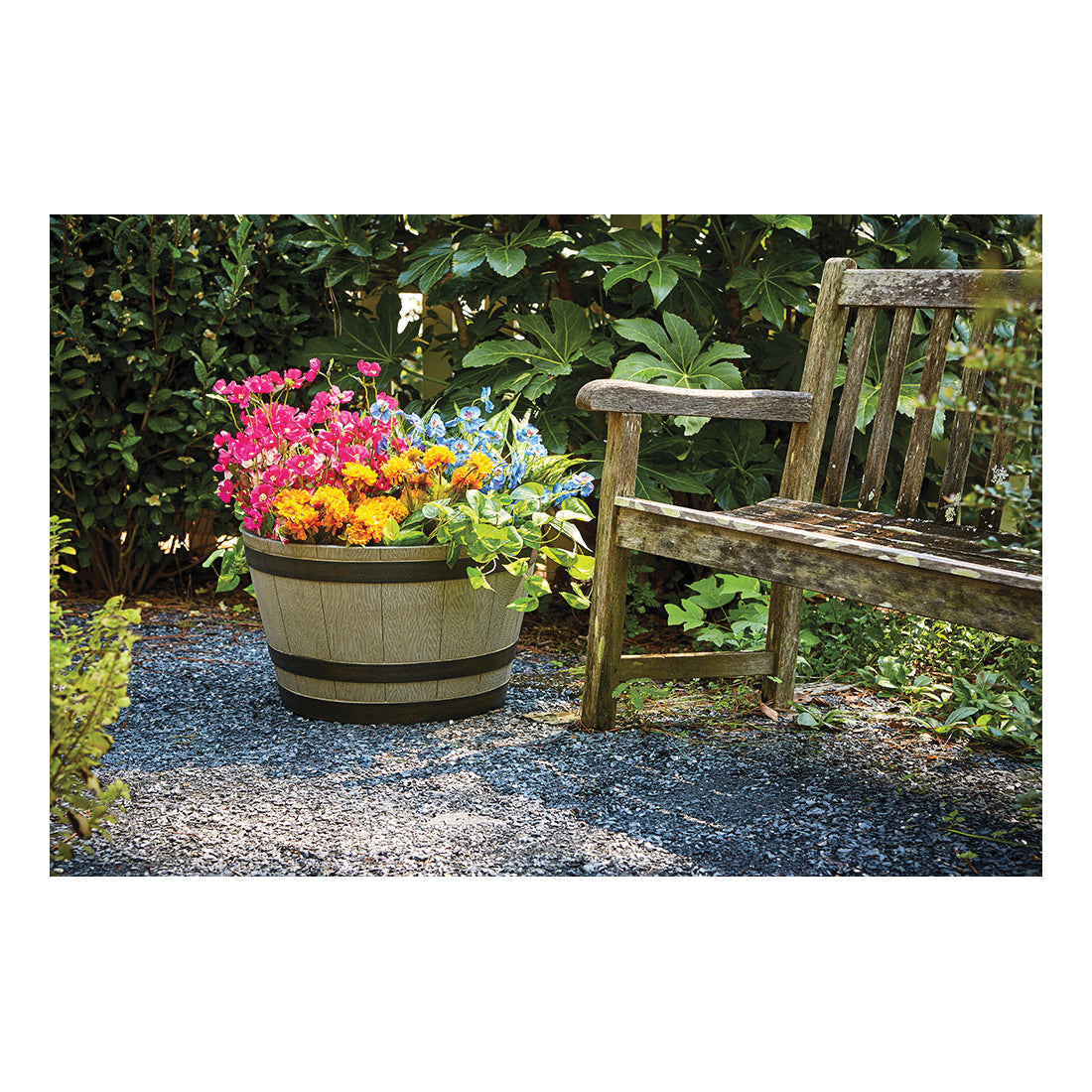 Southern Patio HDR-055457 Whiskey Barrel Planter, 15-1/2 in Dia, 15.4 in W, 15.4 in D, HDR, Birchwood/Gray