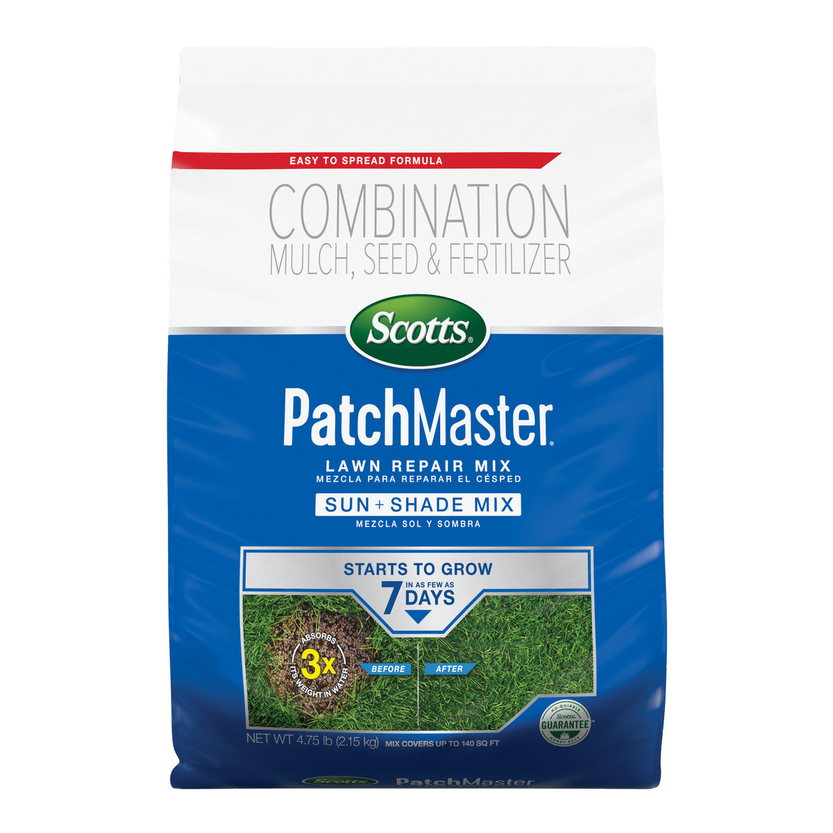 Scotts PatchMaster 14940 Sun and Shade Mix Grass Seed, 4.75 lb Bag