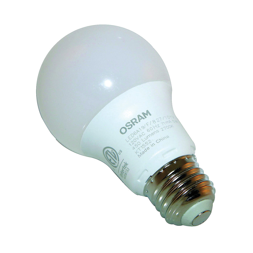 Sylvania 74076 LED Bulb, General Purpose, A19 Lamp, 40 W Equivalent, E26 Lamp Base, Frosted, Warm White Light