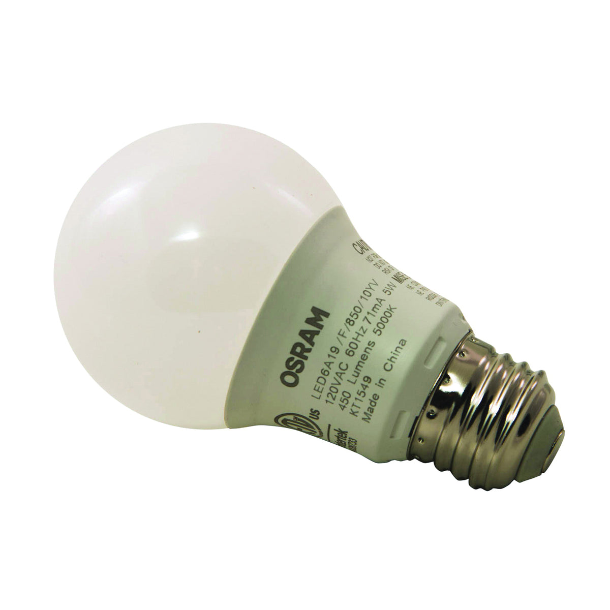 Sylvania 74081 LED Bulb, General Purpose, A19 Lamp, 40 W Equivalent, E26 Lamp Base, Frosted, Bright White Light