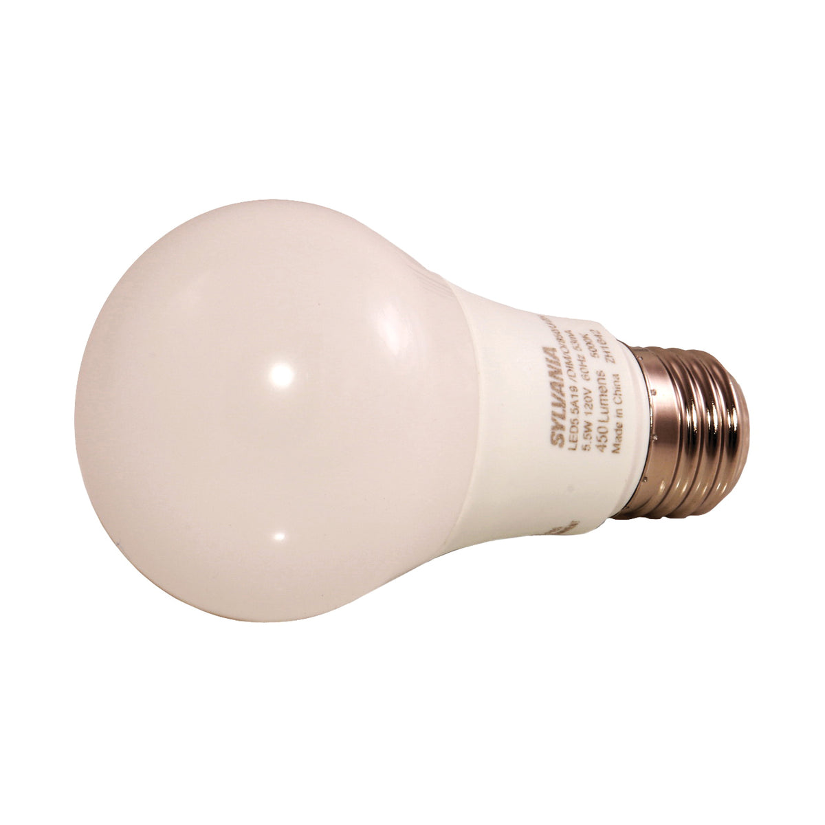 Sylvania 74419 LED Bulb, General Purpose, A19 Lamp, 40 W Equivalent, E26 Lamp Base, Dimmable, Frosted, 5000 K Color Temp