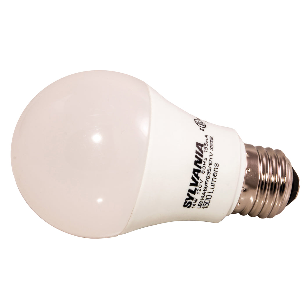 Sylvania 78102 LED Bulb, General Purpose, A19 Lamp, 100 W Equivalent, E26 Lamp Base, Frosted, Bright White Light