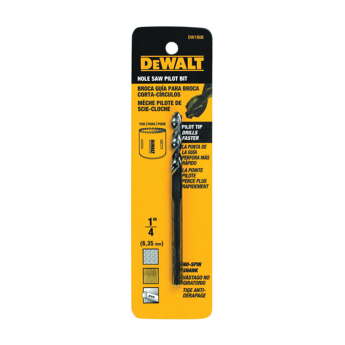 DeWALT DW1808 Replacement Pilot Bit, 1/4 in Shank, Round Shank