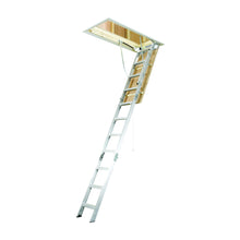 Load image into Gallery viewer, WERNER AH2210 Attic Ladder, 7 ft 8 in to 10 ft 3 in H Ceiling, 22-1/2 x 54 in Ceiling Opening, 11-Step, 375 lb
