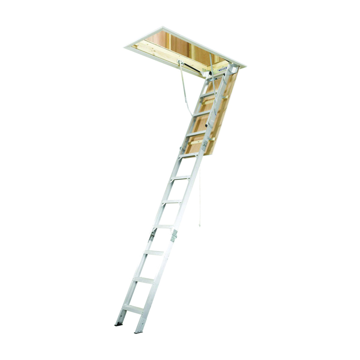 WERNER AH2210 Attic Ladder, 7 ft 8 in to 10 ft 3 in H Ceiling, 22-1/2 x 54 in Ceiling Opening, 11-Step, 375 lb