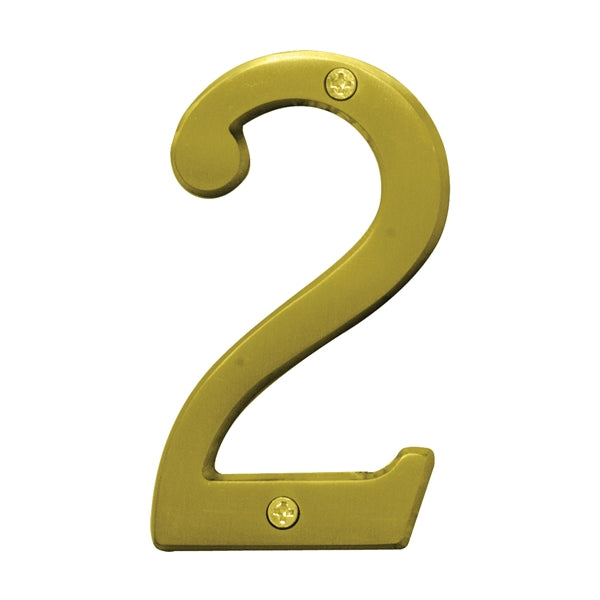 HY-KO Prestige Series BR-43BB/2 House Number, Character: 2, 4 in H Character, Brass Character, Brass
