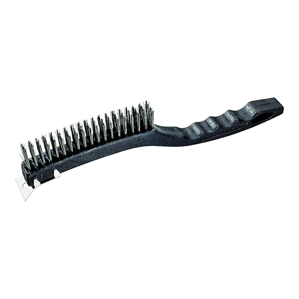 ProSource SJ3133-S Wire Brush with Scraper, 1-3/8 in L Trim, Metallic Bristle, 5/8 in W Brush, 13-1/2 in OAL