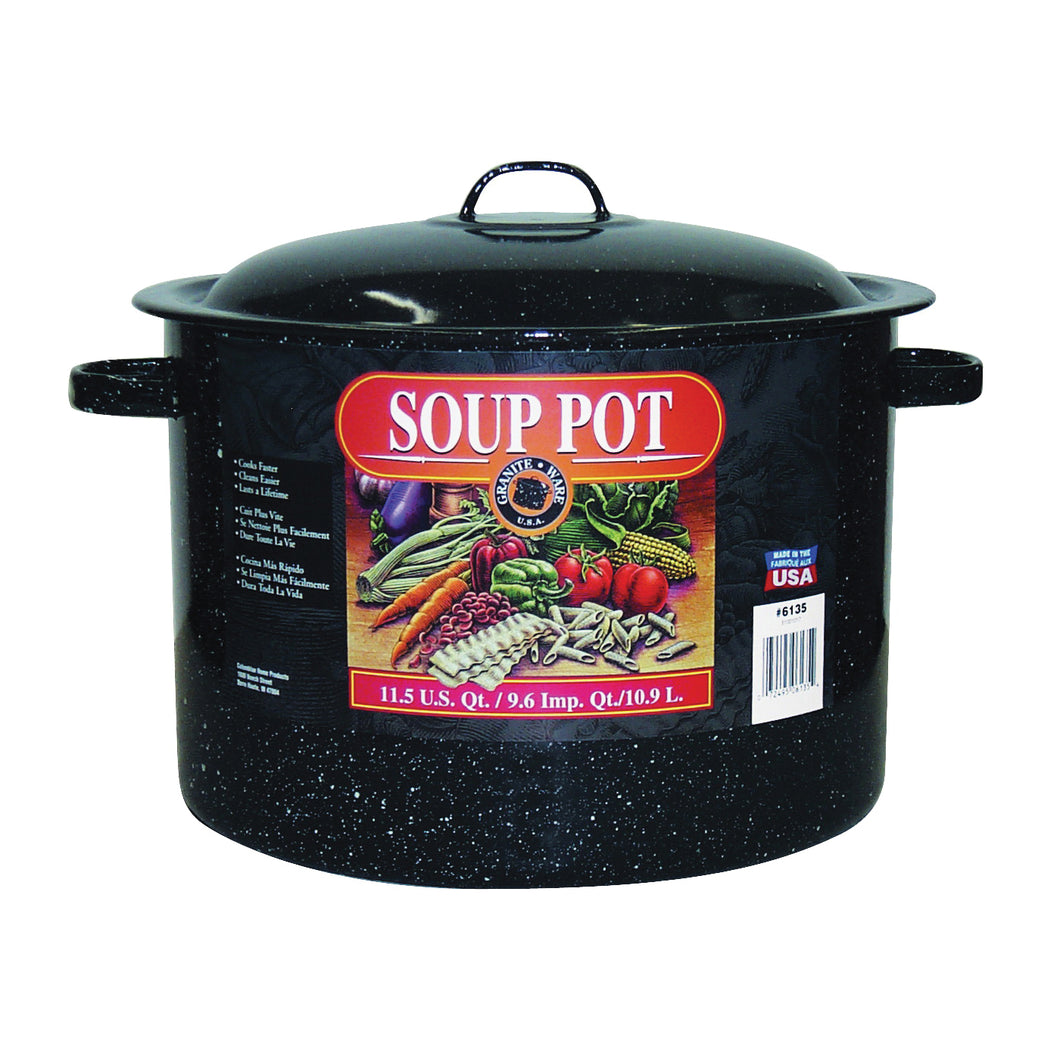 Granite Ware F6135-6 Soup Pot, 12 qt Capacity, Steel, Black