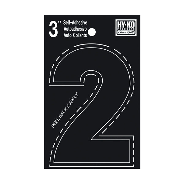 HY-KO 30400 Series 30402 Die-Cut Number, Character: 2, 3 in H Character, Black Character, Vinyl