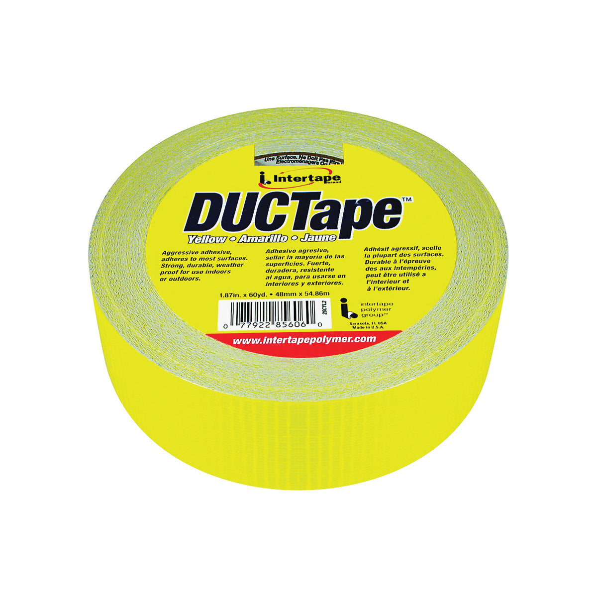 IPG 20C-Y2 Duct Tape, 60 yd L, 1.88 in W, Polyethylene-Coated Cloth Backing, Yellow