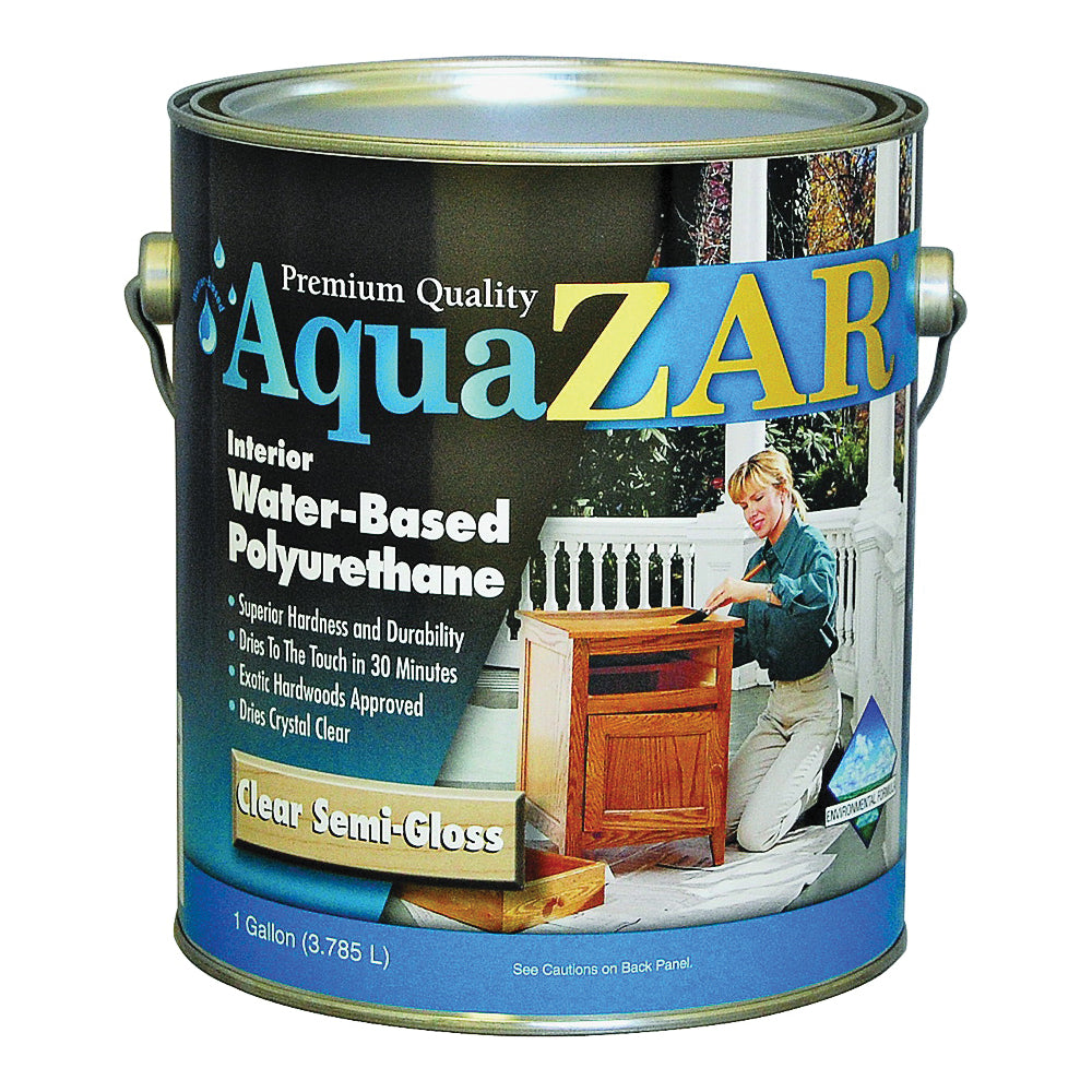 Aqua ZAR 34513 Polyurethane, Semi-Gloss, Liquid, Crystal Clear, 1 gal, Can