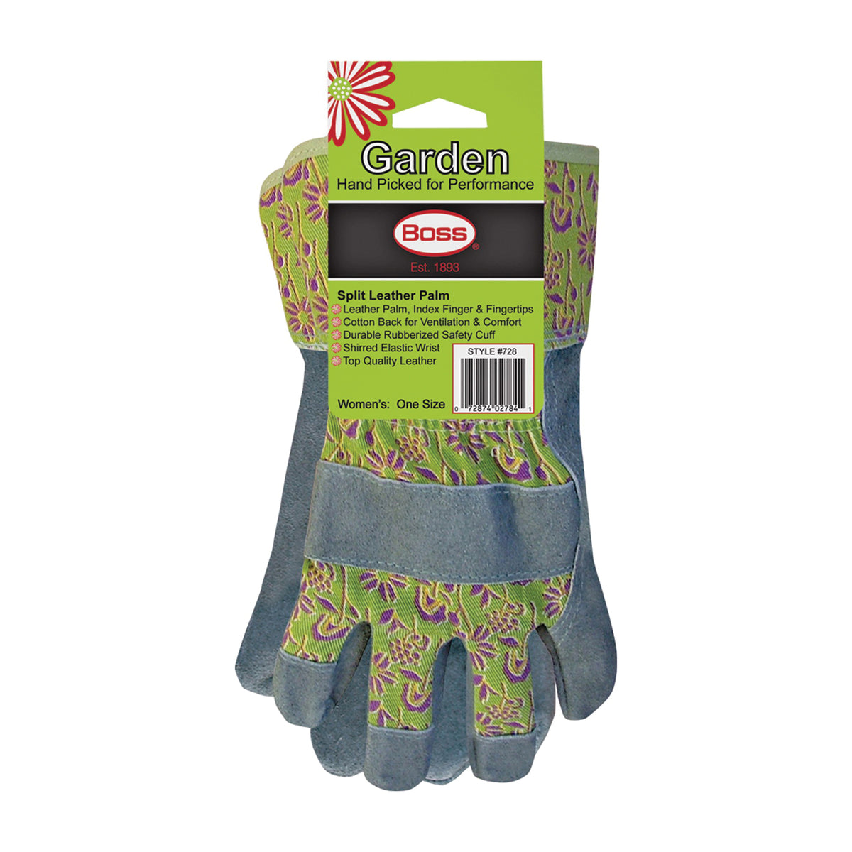 BOSS 728 Driver Gloves, Women&#39;s, One-Size, Wing Thumb, Rubberized Safety Cuff, Assorted