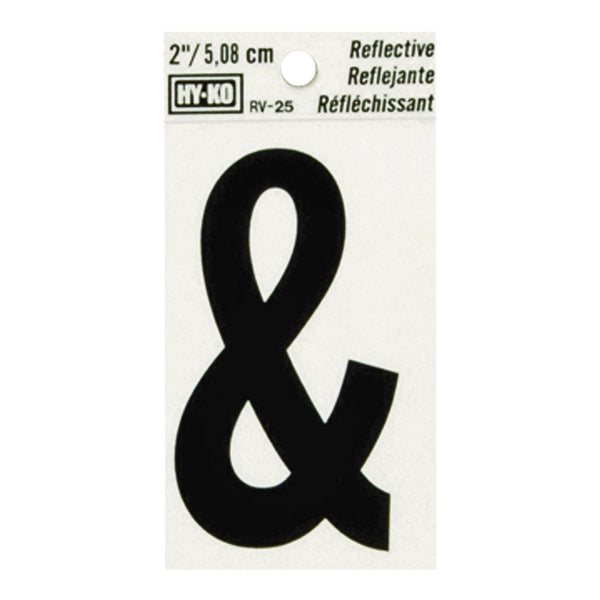 HY-KO RV-25/&amp; Reflective Sign, Character: &amp;, 2 in H Character, Black Character, Silver Background, Vinyl