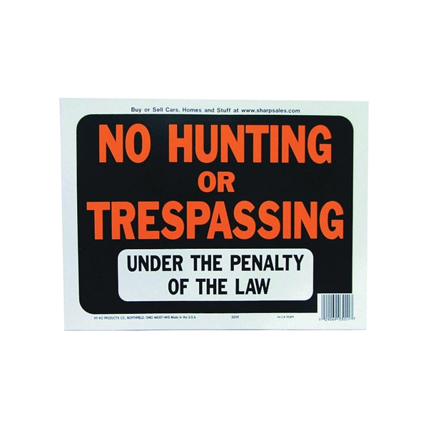 HY-KO Hy-Glo Series 3011 Identification Sign, No Hunting/Trespassing, Fluorescent Orange Legend, Plastic