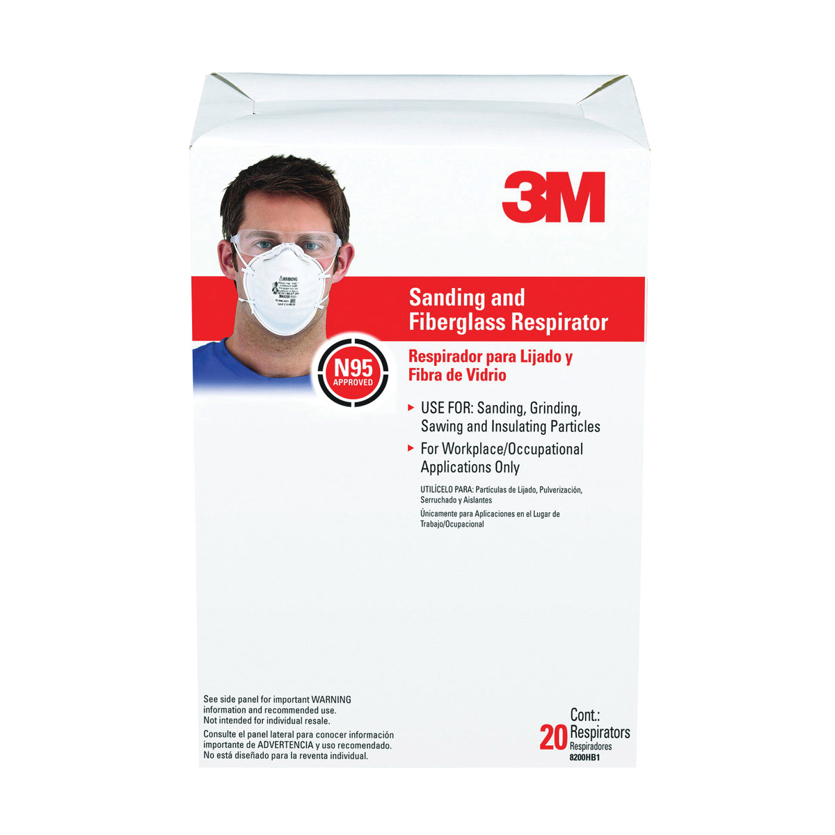 3M TEKK Protection 8200H20-DC Disposable Sanding and Fiberglass Respirator, N95 Filter Class, 95 % Filter Efficiency