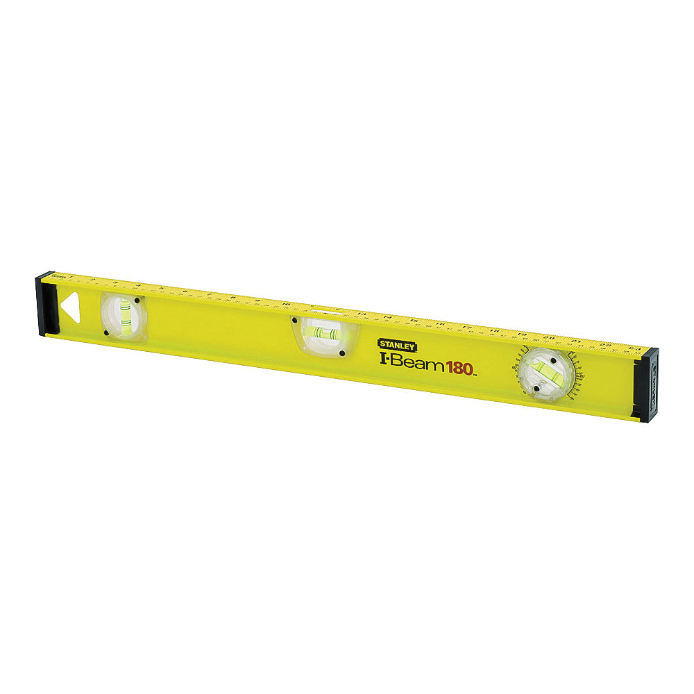 STANLEY 42-328 I-Beam Level, 48 in L, 3-Vial, 2-Hang Hole, Non-Magnetic, Aluminum, Black/Yellow