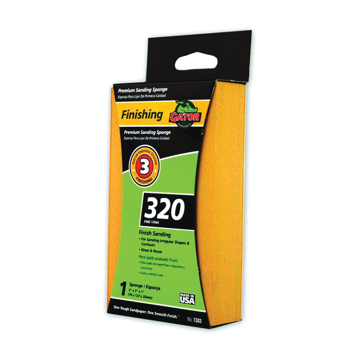 Gator 7303 Sanding Sponge, 5 in L, 3 in W, 320 Grit, Aluminum Oxide Abrasive