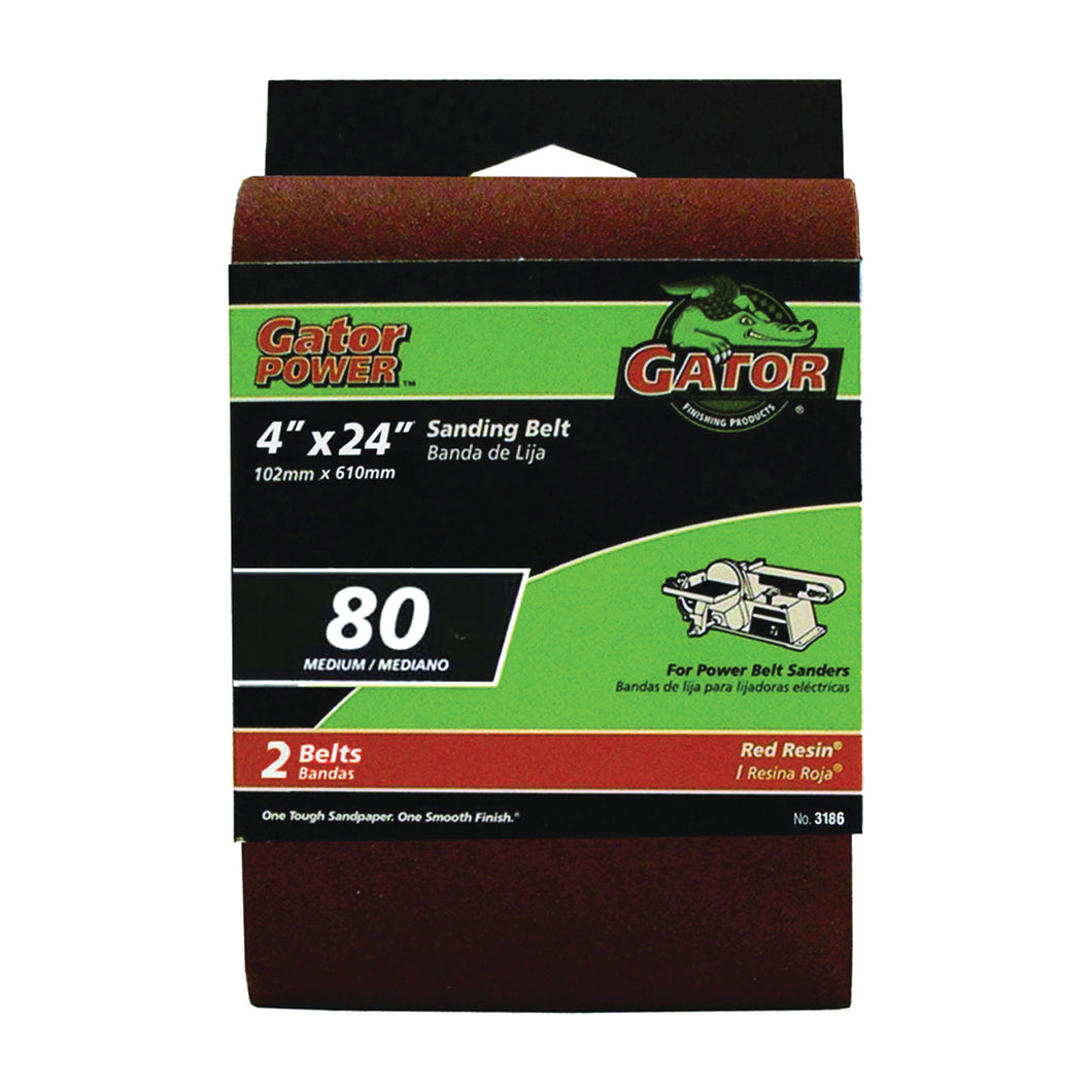 Gator 3186 Sanding Belt, 4 in W, 24 in L, 80 Grit, Medium, Aluminum Oxide Abrasive