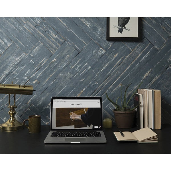 mywoodwall 101011000 Wall Panel, 23-5/8 in L, 4-7/8 in W, Wood, Blue Ocean