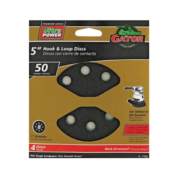 Gator 7723 Sanding Disc, 5 in Dia, 50 Grit, Coarse, Zirconium Oxide Abrasive, Vented