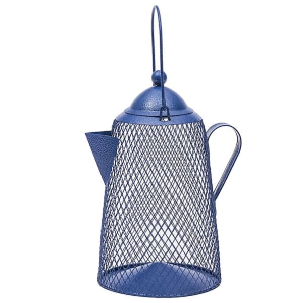 Perky-Pet CFE101 Coffee Pot Bird Feeder, Diamond Mesh, 2 lb, Metal, Blue, 11 in H