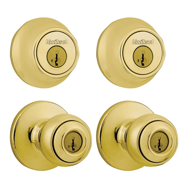 Kwikset 695P3CP6ALRCSK6 Knob Lockset, 3 Grade, Keyed Key, Polished Brass, 2-3/8 x 2-3/4 in Backset, K6 Keyway