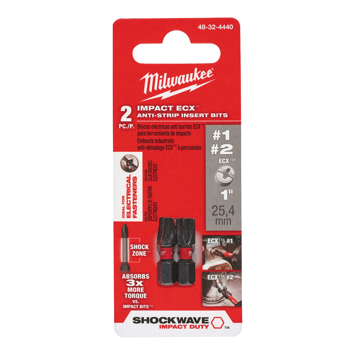 Milwaukee SHOCKWAVE 48-32-4440 Insert Bit Set, ECX Drive, 1/4 in Shank, Hex Shank, 1 in L, Steel