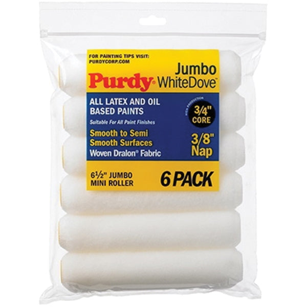 Purdy White Dove 14G624012 Jumbo Mini Roller Cover, 3/8 in Thick Nap, 4-1/2 in L, Dralon Fabric Cover