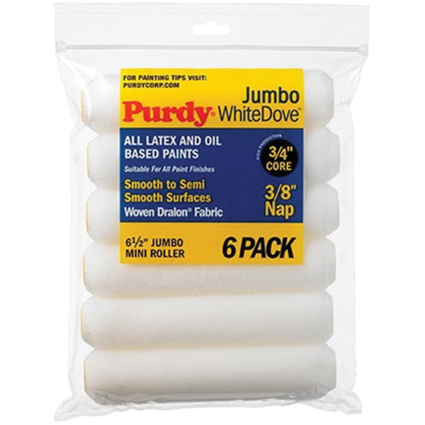 Purdy White Dove 14G624012 Jumbo Mini Roller Cover, 3/8 in Thick Nap, 4-1/2 in L, Dralon Fabric Cover