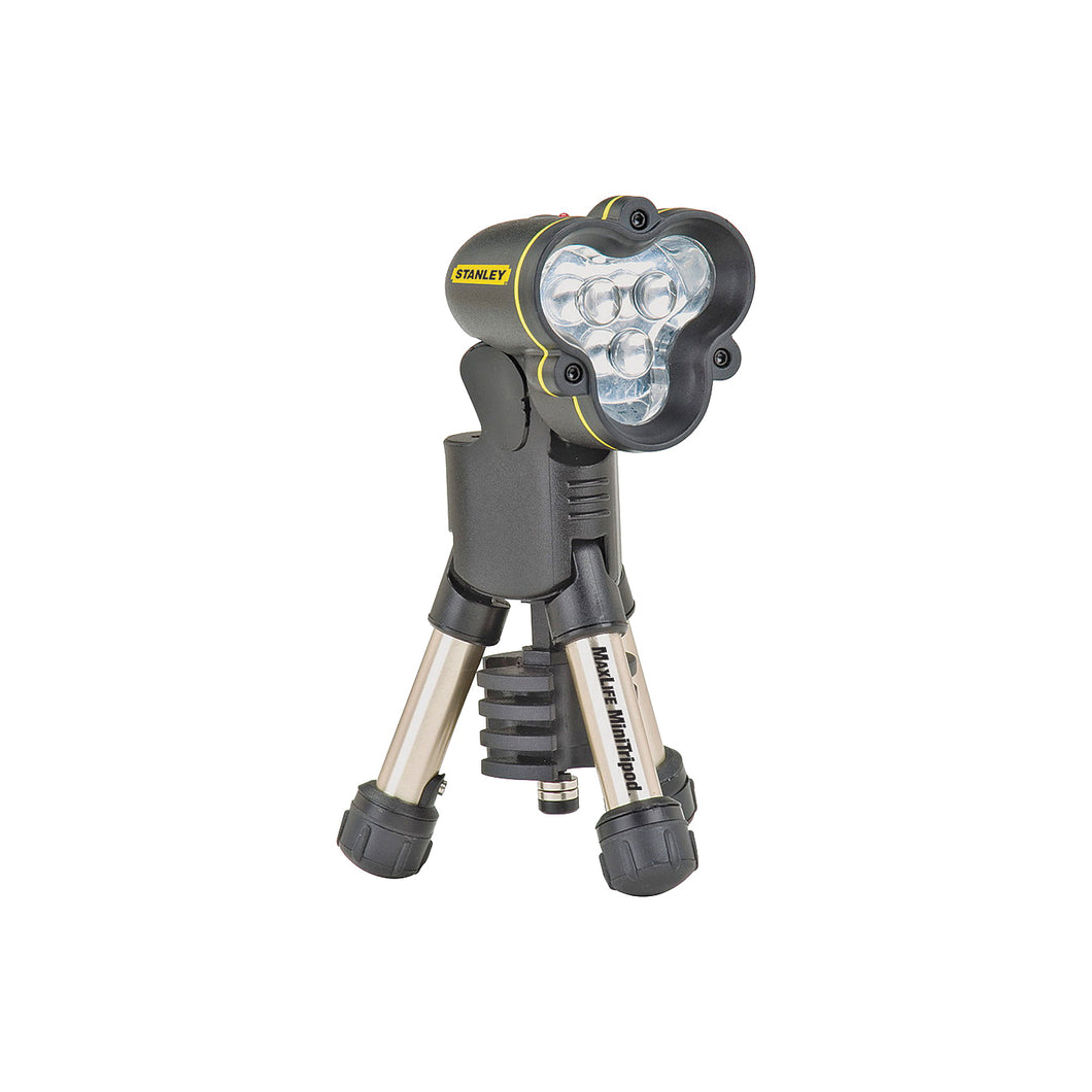 STANLEY 95-111 Tripod Flashlight, AAA Battery, LR41 Battery, LED Lamp, 8 Lumens Lumens, 10 hr Run Time, Black/Silver