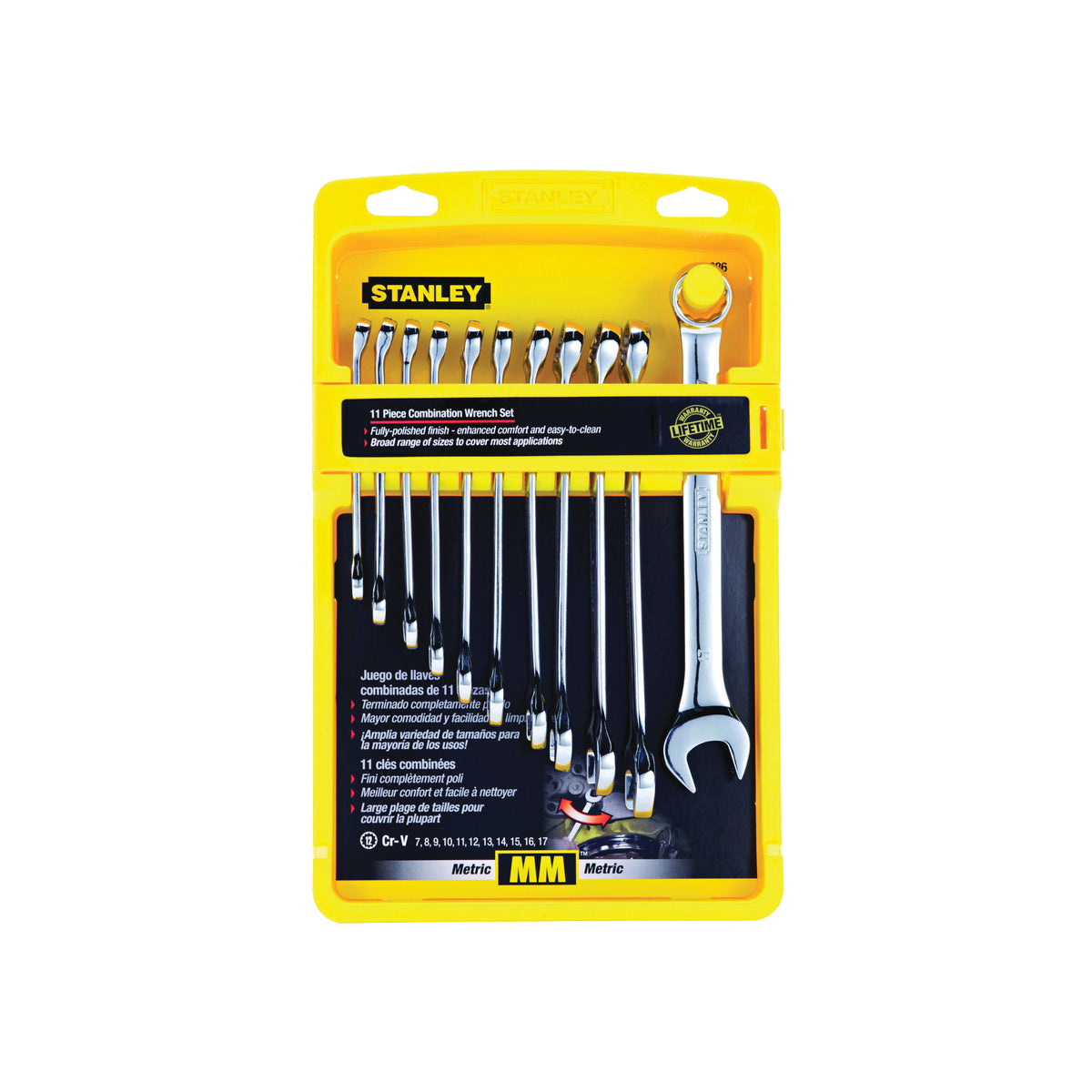 STANLEY 94-386W Wrench Set, 11-Piece, Steel, Polished Chrome, Metric Measurement