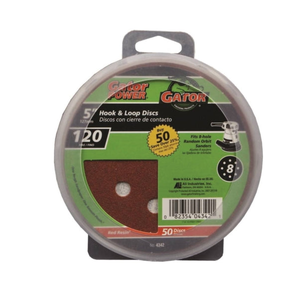 Gator 4342 Sanding Disc, 5 in Dia, 120 Grit, Fine, Aluminum Oxide Abrasive, Vented