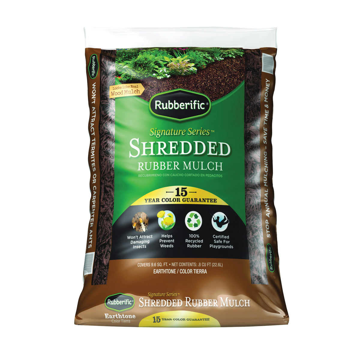 Rubberific RM16ET Shredded Rubber Mulch, Shredded, Earthtone, 0.8 cu-ft Bag